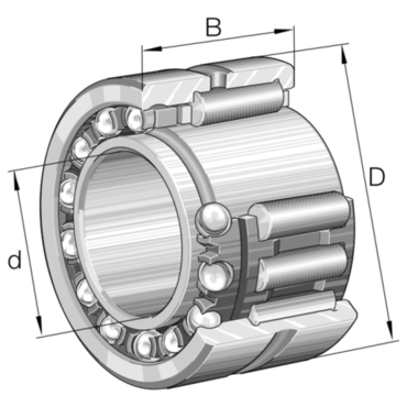 Combined Needle roller/Angular contact ball bearing with inner ring Single direction Series: NKIA